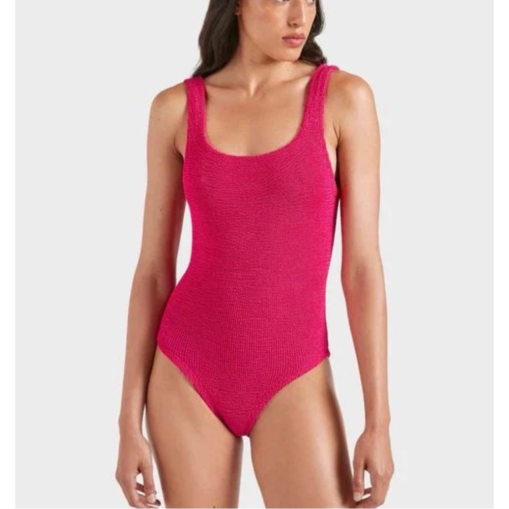 Hunza g bright pink one piece scoop neck bathing suit